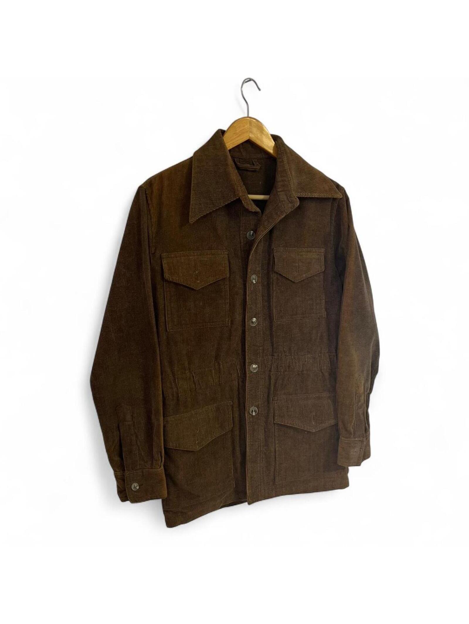 Vintage Brown Corduroy Button-Up Jacket With Pockets